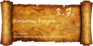 Korponay Ferenc névjegykártya